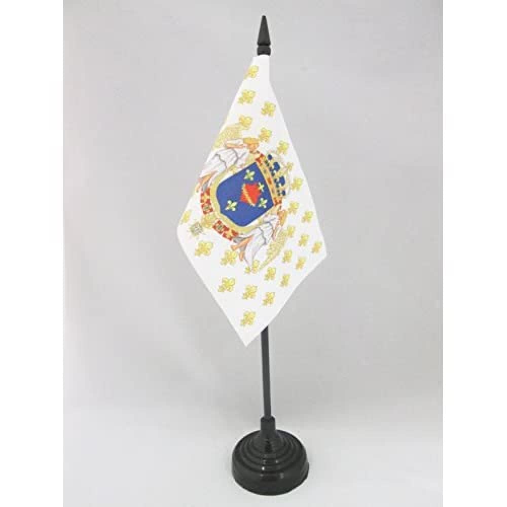 AZ FLAG - Kingdom of France Sacred Heart Angels Table Flag 4'' x 6'' - French Royal Office Mini Banner 100% Polyester 15 x 10 cm - Mini Desk Flag with 10'' Pole and Black Plastic Base