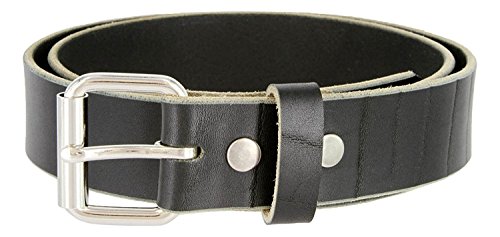 Mens Black full grain one piece heavy duty genuine leather work belt Made In USA (Black,60)