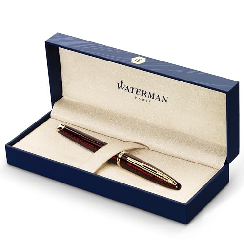 Waterman Carene Marine Amber Fountain Pen | Gloss Brown & Black with 23k Gold Clip | Fine Nib with Blue Ink Cartridge | Gift Box