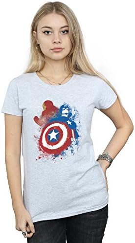 X Large Marvel Women's Captain America Civil War Painted vs Iron Man T-Shirt Heather Grey