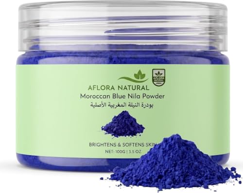 AFLORA NATURAL Moroccan Blue Nila Powder 100g – 100% Pure & Natural – Skin Brightening Face & Body Mask – Helps Reduce Tan, Dark Spots & Uneven Tone – Traditional Moroccan Beauty Care