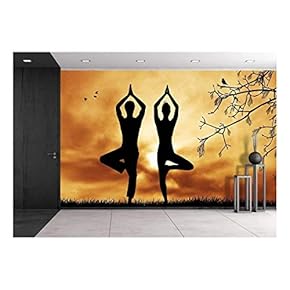Couple Doing Yoga - Removable Wall Mural | Self-Adhesive Large Wallpaper - 66x96 inches