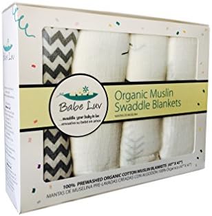 100% Organic Cotton Muslin Swaddle Blanket for Babies (4 Pack) Unisex | 47" X 47" - Introductory Offer by BabeLuv