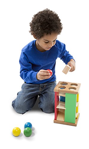 Melissa & Doug Deluxe Pound and Roll Wooden Tower Toy with Hammer, White