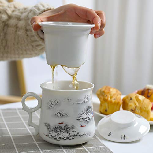 TEANAGOO M01-8 Ceramic Tea-Mug with Infuser and Lid, 13.7 OZ, Snow, Portable Ornament infuser,Infused Tea-Cup, Brewing Filter, Steeper Men Mom, TEANAGOO Maker - Thumbnail 2