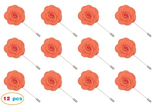 Gellwhu 12pcs Men's Suit Lapel Flower Brooch Pin Rose for Wedding Boutonniere Stick (#2)