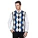 PJ PAUL JONES Mens Argyle V Neck Sweater Vest Sleeveless Slim Fit Diamond Sweater Vests Blue M