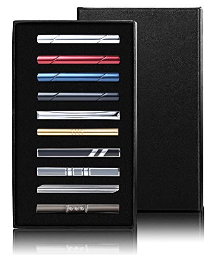FUNRUN JEWELRY 10PCS Tie Clips Set for Men Tie Bar Pinch Clip Wedding Business Tie Bar Clip with Box (A:10PCS)