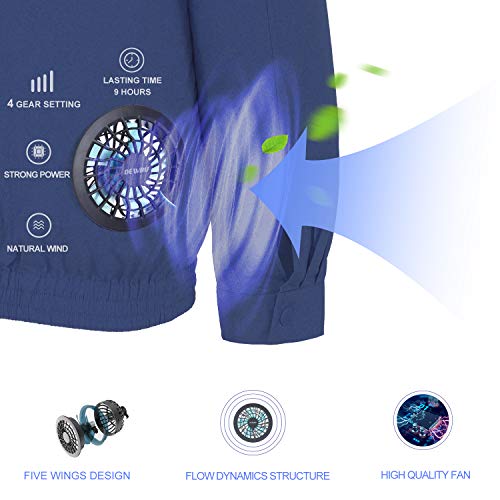 DEWBU Workwear Equipped Cooling Jacket Fan with Battery Pack for Summer Outdoors Air-Conditioned Clothes (Blue Suit, Small)