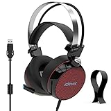 iClever Gaming Headset Noise Reduction - PC Gaming Headset 7.1 Surround Sound Deep Bass, LED Light, USB Gamer Headphones with Mic, Soft Earmuffs, Adjustable Headband
