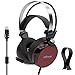 iClever Gaming Headset Noise Reduction - PC Gaming Headset 7.1 Surround Sound Deep Bass, LED Light, USB Gamer Headphones with Mic, Soft Earmuffs, Adjustable Headband