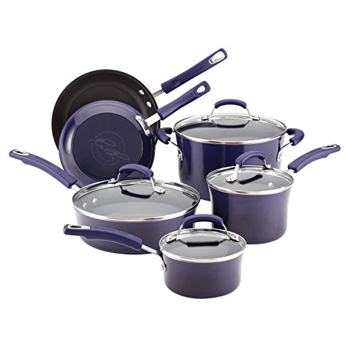 Click Here to See More Images Premium Cookware Set Nonstick Porcelain Enamel 10 Piece,Purple, Scratch-Resistant PTFE PFOA and Cadmium Free, Glass Lid