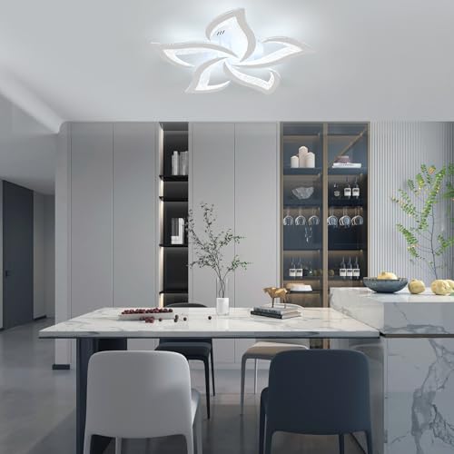 Comely 60W 6750LM Modern White LED Ceiling Light 6750LM Elegant Acrylic Petal Design Ideal for Living Room, Bedroom, Dining Room or Bathroom 6500K Cool White 600K