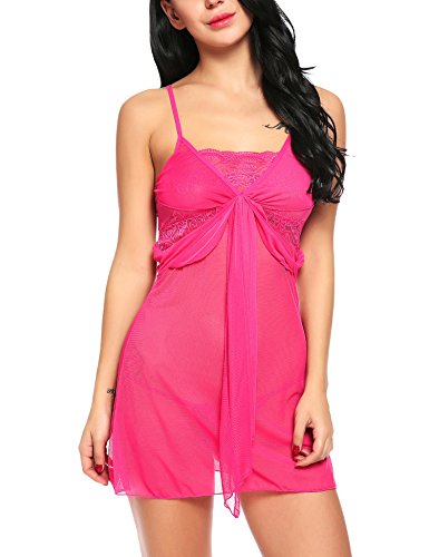 Avidlove Women Sexy Lace Babydoll Lingerie Transparent Nightwear Mesh Chemises Outfit,Red,Large