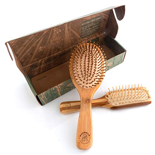 Hair Brush Set With Natural Bamboo, Best Gentle Detangling Brush for All Hair Types for Men and Women by Marbeian