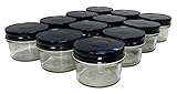 North Mountain Supply 4 Ounce Regular Mouth Mason Canning Jars - With Black Metal Safety Button Lids - Case of 12