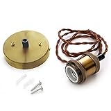 Weanas Pendant Light Kit Hardwire, E26/ E27 Modern Ceiling Hanging Light Fixtures, Copper Effect Ceiling Hanging Textile Cord Lamp Holder (Brass Finish)
