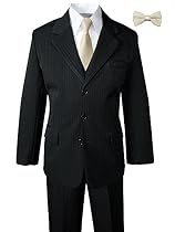 Boys Pinstripe Suit with Matching Tie and Bow Tie Black-Champagne 2T