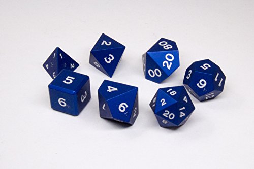 Gravity Dice 7 Metal Polyhedral Dice Set - Anodized Aluminum - World's Most Precise Gaming Dice (Cobalt Blue)