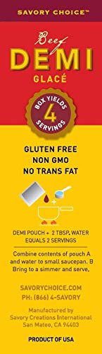 SAVORY CHOICE BEEF DEMI-GLACE CONCENTRATE, 1 BOX OF 2 PACKETS (37.5G) – GLUTEN-FREE, DEMI GLACE CONCENTRATE