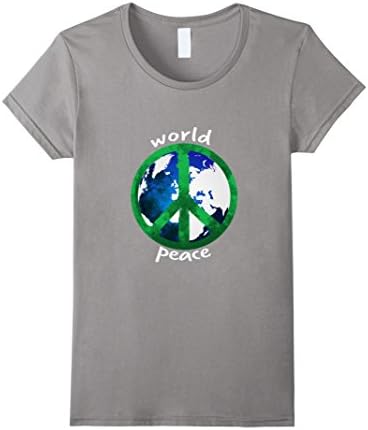 Women's Peace Sign World Peace T-Shirt With Painted Peace Symbol Large Slate