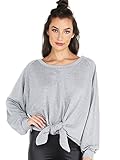 SweatyRocks Women's Oversized Knot Front Long Sleeve Sweatshirt Grey S