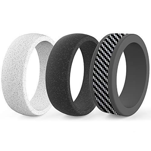 Zollen Silicone Wedding Ring for Men, 3 Packs Men's Rubber Wedding Bands Durable Rubber Rings for Crossfit Workout, Size 9