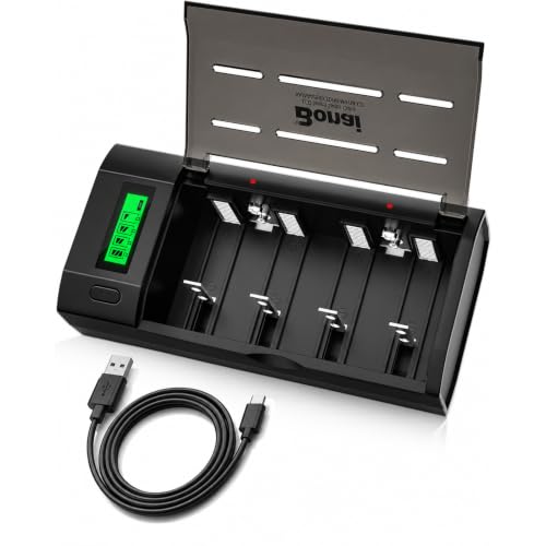 BONAI LCD Rechargeable Battery Charger For C, D, AA, AAA Battery (Ni-Mh or Ni-Cd) and 9V Battery (Ni-Mh or Li-ion) - LCD Universal Battery Charger With Discharge Function [Black]