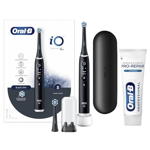 Oral-B Spazzolino Elettrico Ricaricabile iO6 Nero Con Custodia Da Viaggio + Dentifricio Rigenera Smalto & Gengive Classico 75 ml