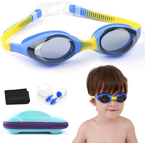 Swim Goggles, Firesara Kids Swimming Goggles for Boys and Girls- Adjustable Straps, Silicone Eye Seal, Leak proof UV Protection and Anti Fog Lenses Swimming Goggles with Ear Plug Nose Clip(Age 4-12)