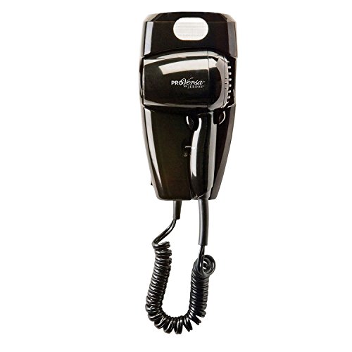 ProVersa JWM8CB Wall Mount Hair Dryer with LED Night Light with 2-Speed and Heat Settings, 1600-Watts, Black Finish