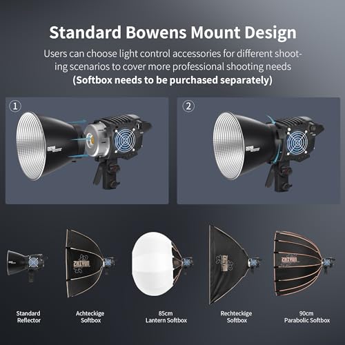 ZHIYUN MOLUS B100 Luz de Video LED COB de 100W [Oficial] 2700K-6500K CRI 96+ TLCI 96+ 20600 Lux/1M Control de Aplicación 13 Efectos de Escena Montura Bowens Iluminación Continua Silenciosa para Luz de