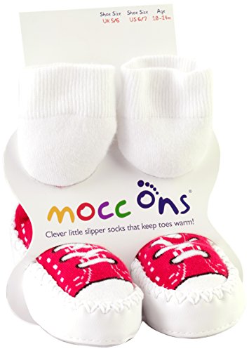 Mocc Ons Cute Moccasin Style Slipper Socks (Sneaker Red)