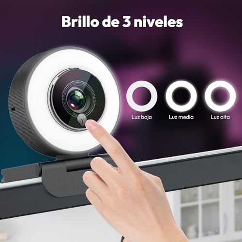 Angetube Webcam 4K con micrófono - Luz Circular integrada, Enfoque automático PDAF,Interfaz USB-A/C Plug and Play,Ideal para Streaming,videollamadas y reuniones,Compatible con PC,portátil,Mac/Windows