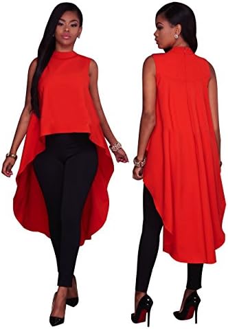 quniwo 2017 New Arrival Casual Style Cloak Cape Dress Women Fashion Drawstring Asymmetrical Dress (M, Red)