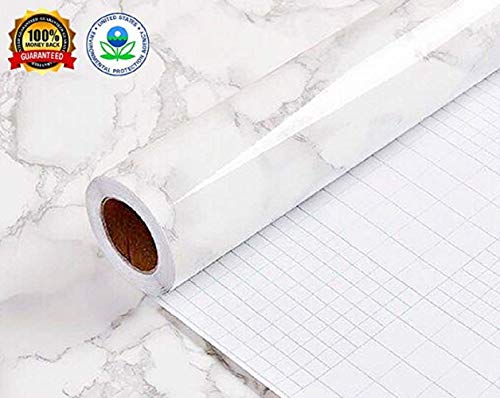 Marble Contact Paper Gloss Vinyl Film Decorative countertop Adhesive marble sticker paper Authentic Marble Look Waterproof Covering Bathroom kitchen countertop Shelf wall 11.8" X 78"Roll