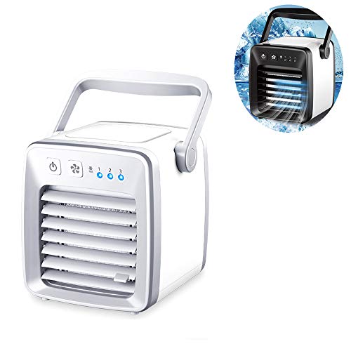 MIMI KING Personal Space Air Cooler, 3 in 1 Portable USB Mini Air Conditioner, Humidifier and Purifier with 3 Speeds Mute Cooling Fan for Home,White