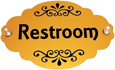 Office Sign Board - Restroom, Engraved on Gold Acrylic Sheet along with Studs - 11.5" x 0.6" x 7.5"