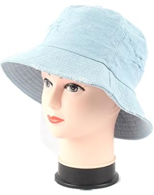 Denim Bucket Hat Breathable Cap Women Wide Brim Packable Sun Protection