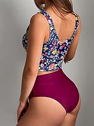 ZAFUL Women's Knotted Front Tankini Set High