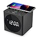 SVINZ Wireless Charging Dual Alarm Clock Radio with Bluetooth Speaker Compatible iPhone X, LED Display Dimmable Clock with USB Charger Port for Bedrooms, Loud Alarm for Heavy Sleepers, Snooze, Aux-in