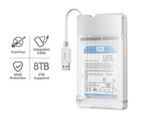 ineo 2.5" USB 3.0 Tool-Less External Hard Drive Enclosure for 2.5 inch 9.5mm & 7mm SATA HDD SSD with UASP Supported and Screwless - White [T2573W] - Thumbnail 3