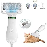 Townshine Pet Hair Dryer,2 in 1 Portable Home Pet Grooming Hair Dryer with Slicker Brush Adjustable Temperature Settings Effectively Reduces Shedding for Small, Medium and Large Pets (White)