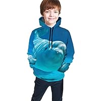 YongColer Casual Pullover Hooded Sweatshirts for Teen Girls Boys, Drawstring Cute Beluga Whale Blue Hoodie Fitted 3D Pattern Print Top Blouse