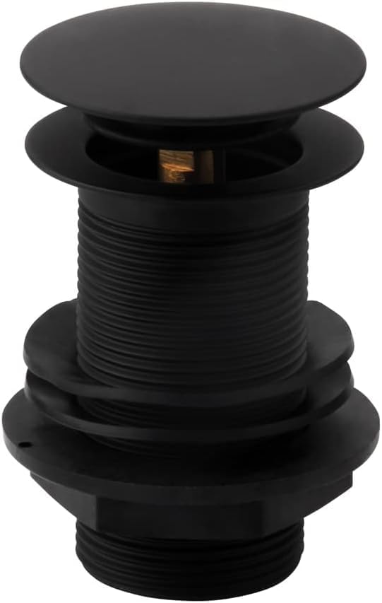Black Unslotted Basin Waste by Arty Bathrooms - Matt Black Pop Up Brass Sink Waste - Standard 1.1/4" Connection - Click Clack Push Button