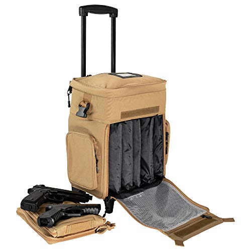 Calissa Offshore Tackle Backpack -"Apollo 2" Tactical Rolling Pistol Case Gun Range Bag for Shooting Gear, Ammo, Hunting Supplies, Firearms Storage, Fishing Equipment - 5 Pouch Compartment Organizer