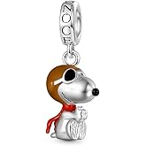 GNOCE Peanuts Flying Ace Snoopy Pendant Dangle Charm for Women, S925 Sterling Silver Dangle Charms for Women Wife, Valentine‘s Day, Mother’s Day Jewelry