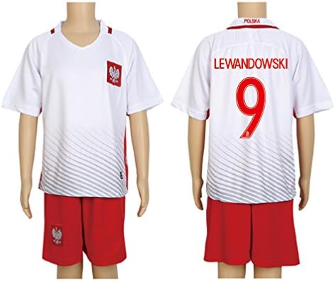 2016 UEFA Euro #9 Lewandowski Red Home Kids Soccer Jersey &amp; Short Kit Set