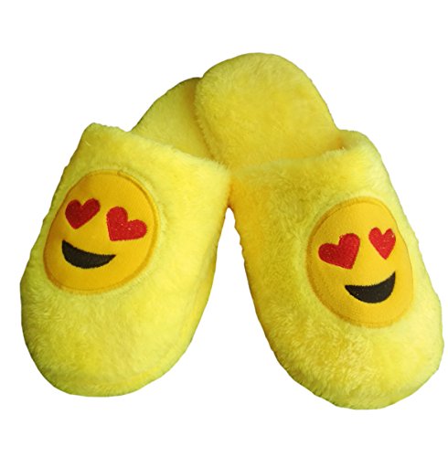 Vantage Decor One Size Fits All Warm and Soft Unisex Cute Emoji Slippers with Anti-Slip Protection.Comfortable and Funny Shoes for Bedroom, House, Indoor Use - Heart Eye Emoji
