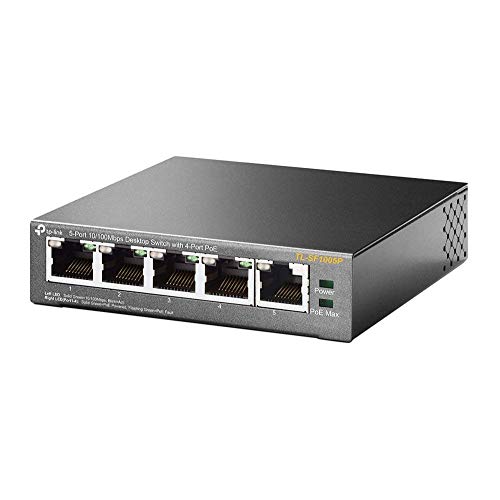 TP-Link 5 Port PoE Switch | Fast Ethernet Unmanaged | 4 PoE Port 57W | 802.3af Compliant | Shielded Ports |Traffic Optimization | Plug and Play | Sturdy Metal (TL-SF1005P)